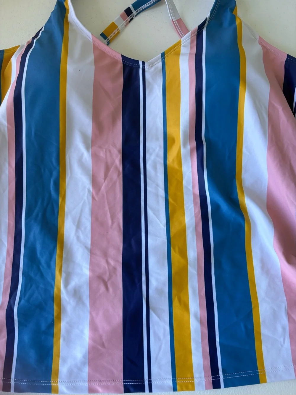 Tankini Size XL Stripe‎ Top Navy Blue Bottom Adjustable Straps Beach Pool Cruise